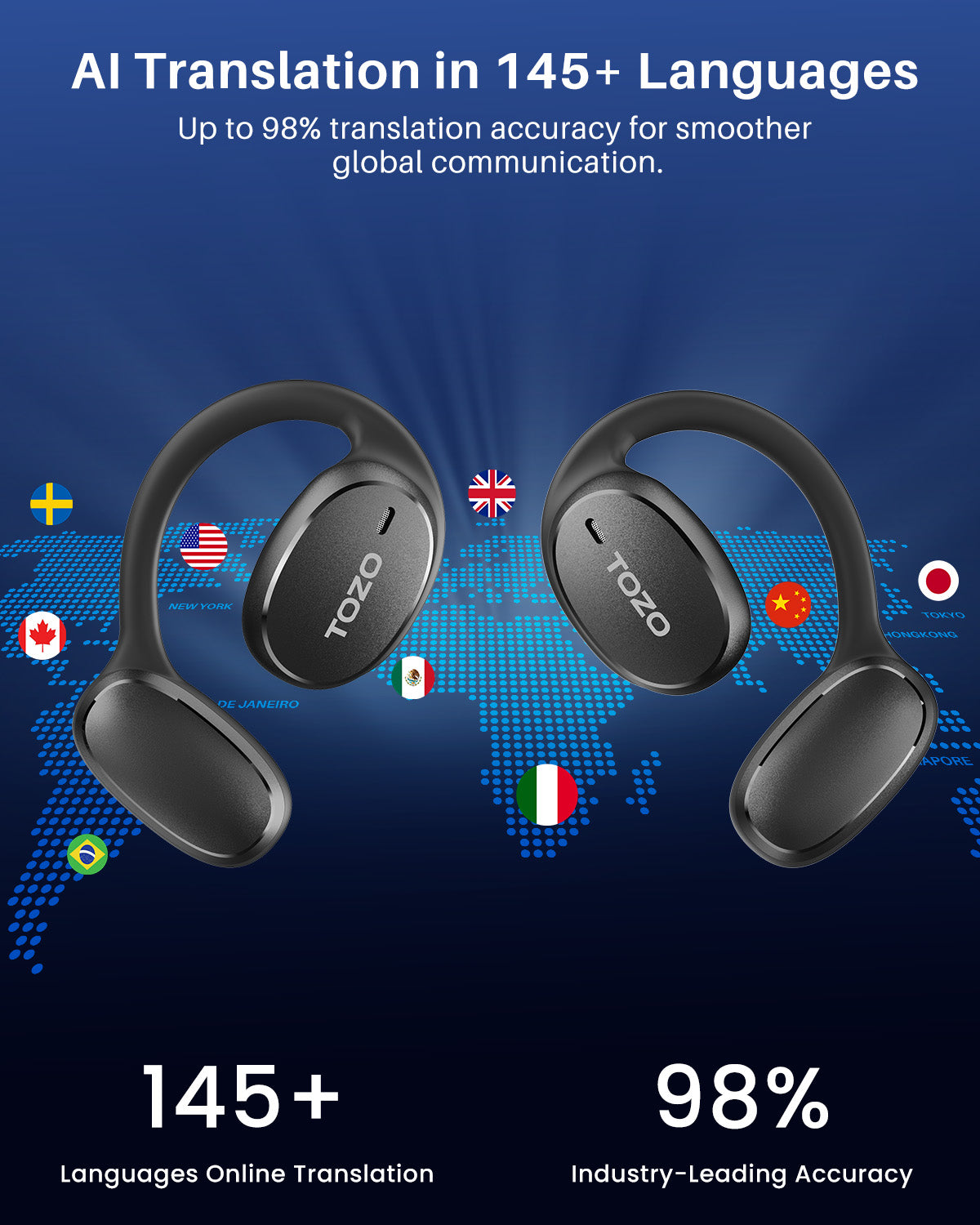 Auriculares de traducción con IA TOZO OpenEgo