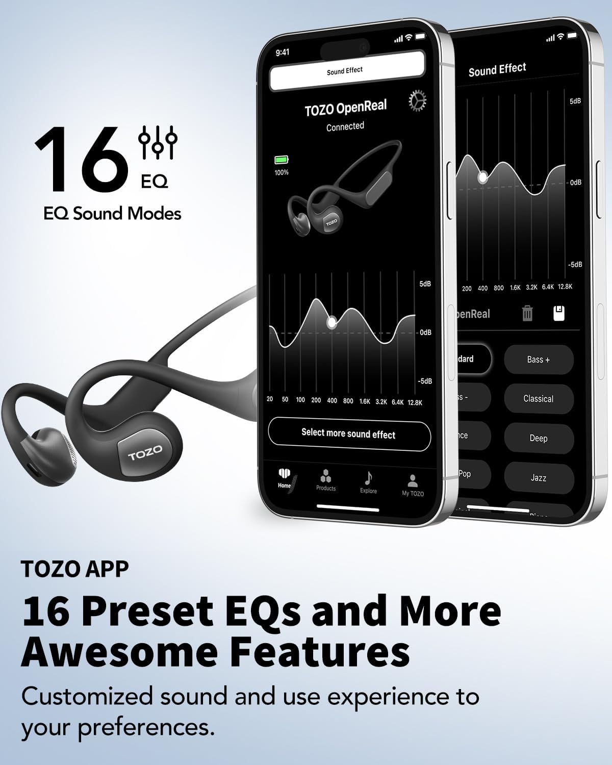 TOZO OpenReal Open Ear Headphones-Black