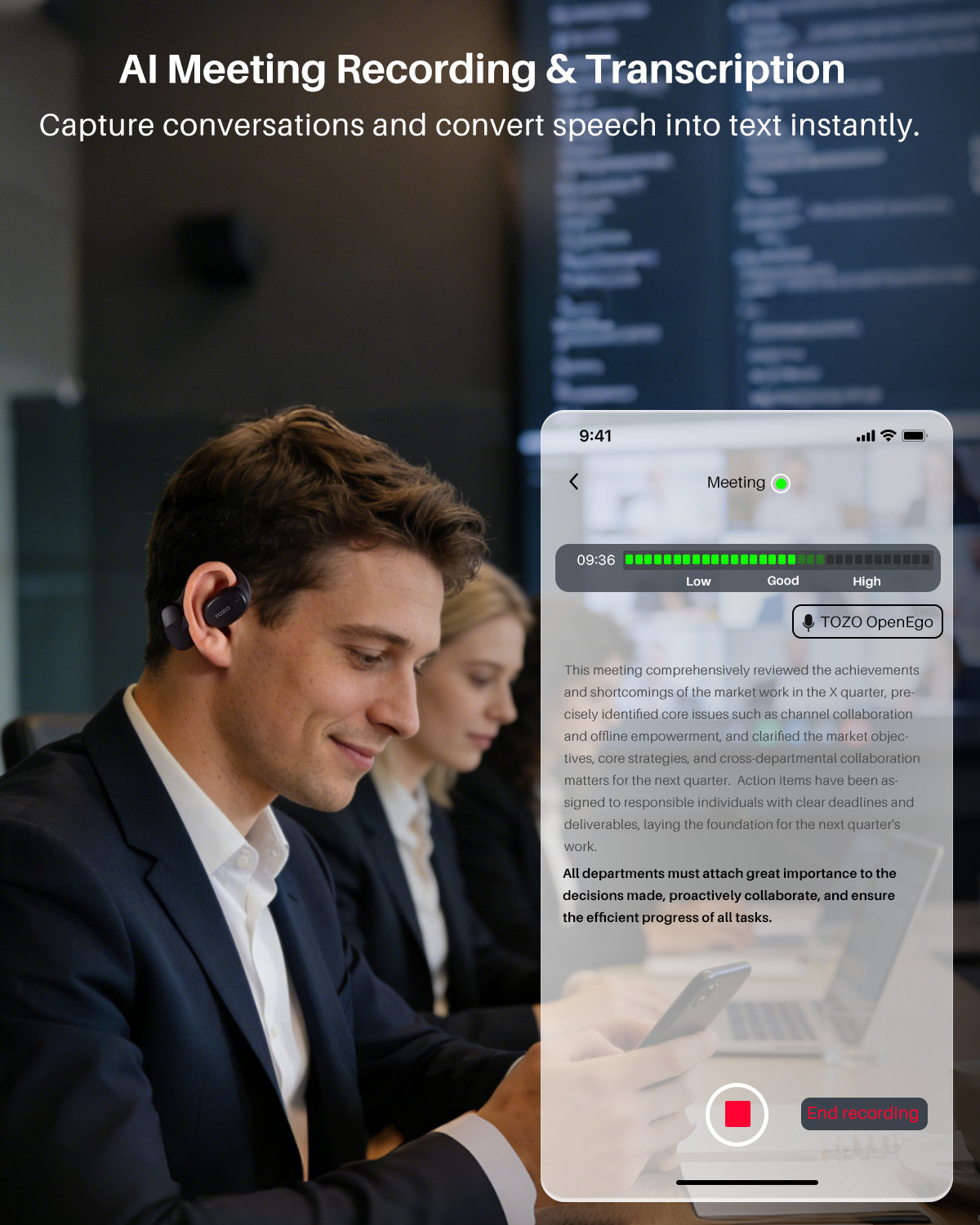 Auriculares de traducción con IA TOZO OpenEgo