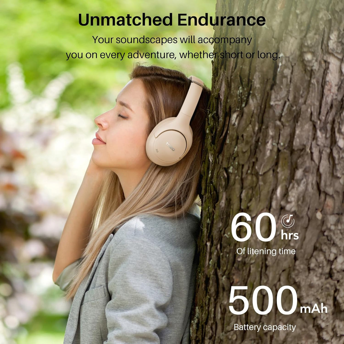 TOZO HT2 Hybrid Active Noise Cancelling Wireless Headphones-Khaki