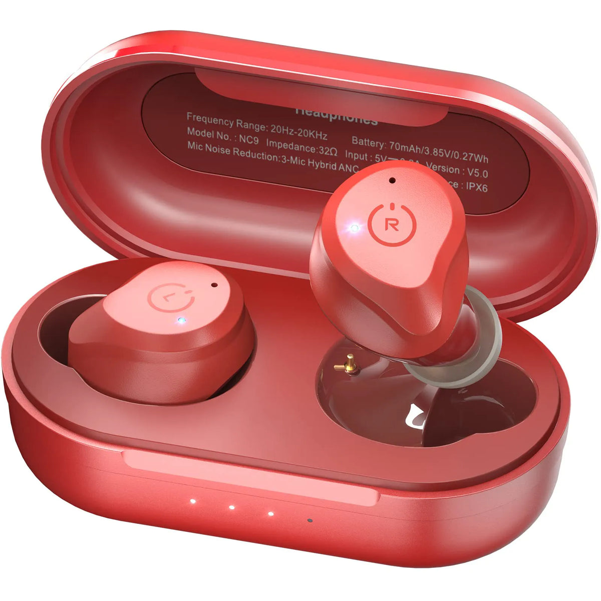 TOZO NC9 Hybrid Active Noise Cancelling Wireless Earbuds-Red