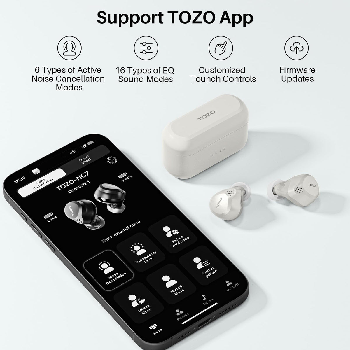 TOZO NC7 Hybrid Active Noise Cancelling Wireless Earbuds