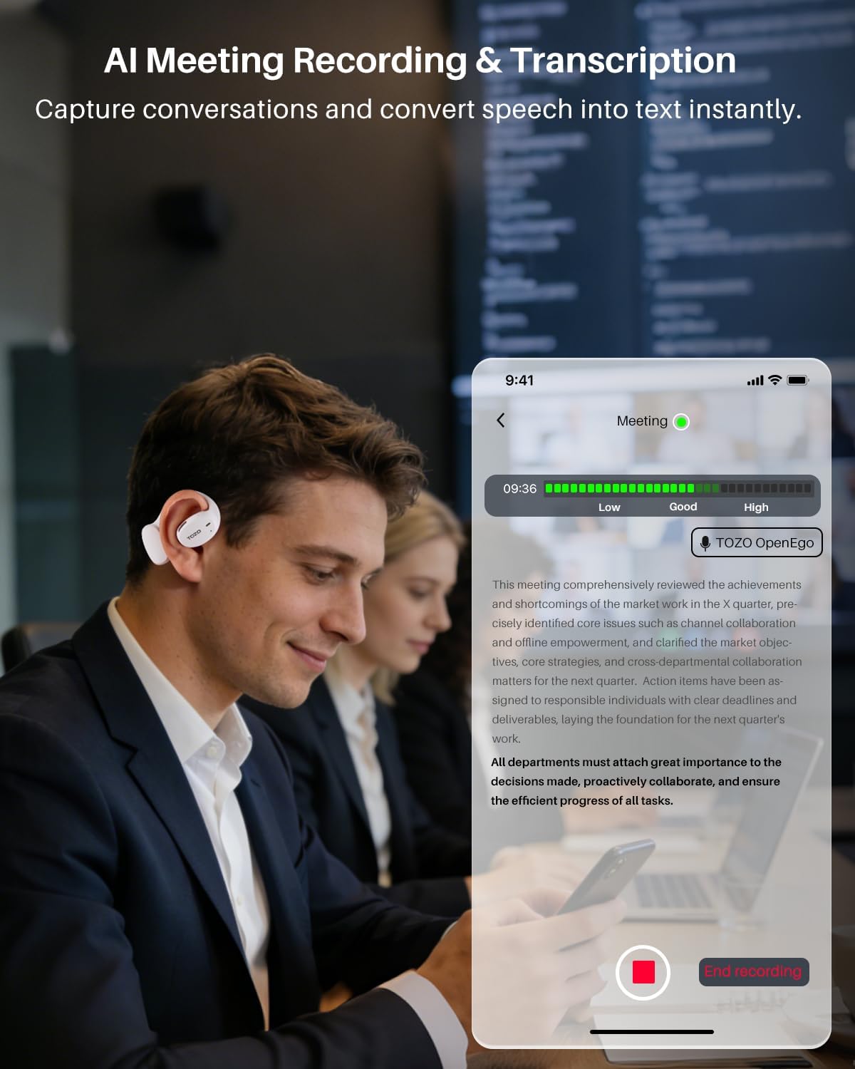 Auriculares de traducción con IA TOZO OpenEgo