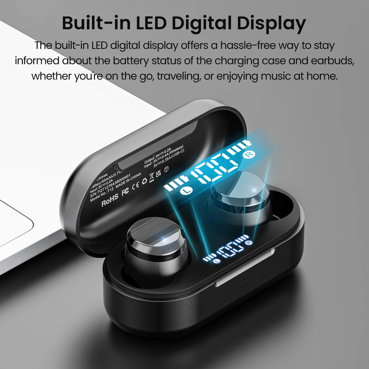 TOZO T12 Wireless Earbuds LED Digital Display IPX8 Waterproof Bluetooth  Headset