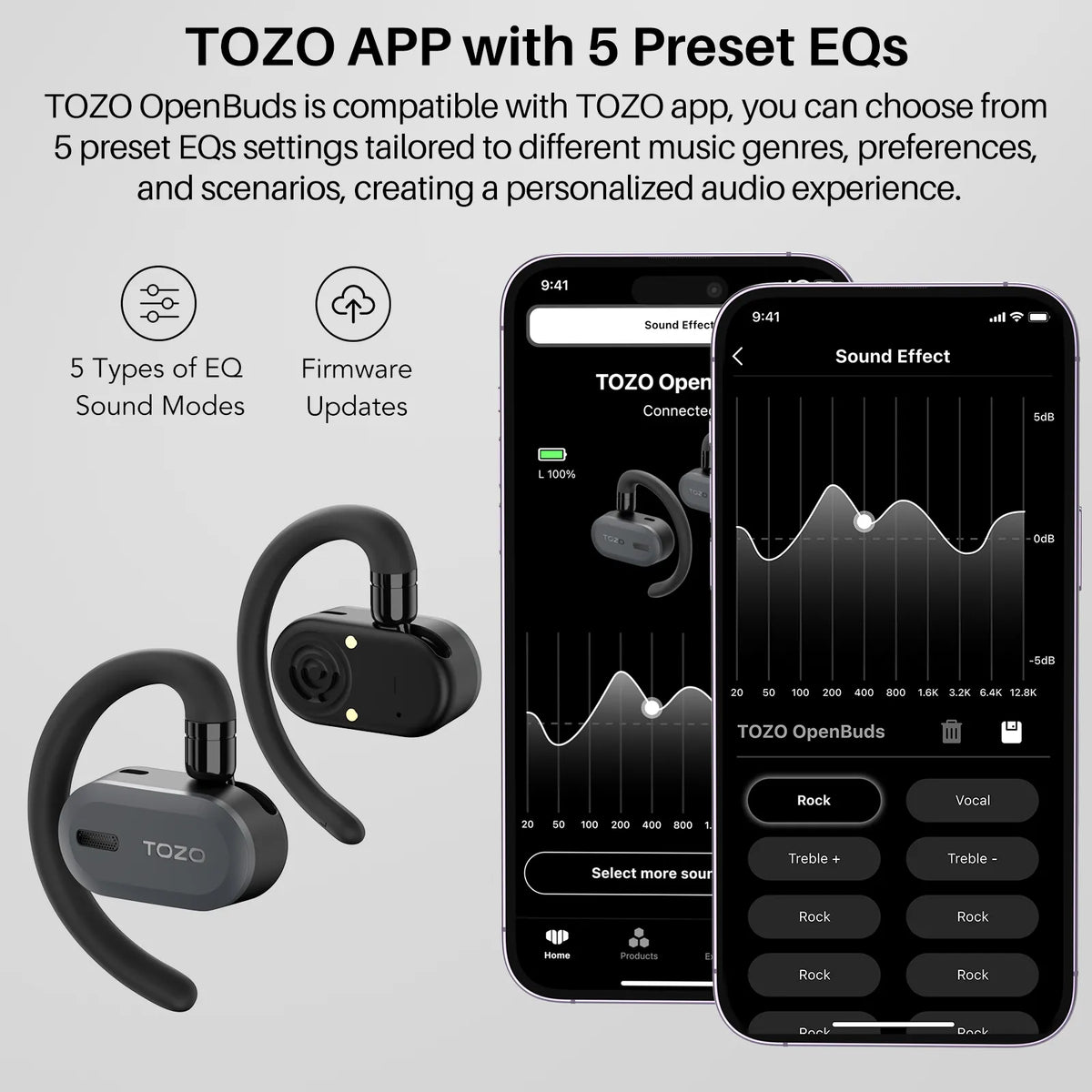 TOZO Open Buds Lightweight True Wireless Earbuds with Open Ear Dual-Axis Design for Long-lasting Comfort