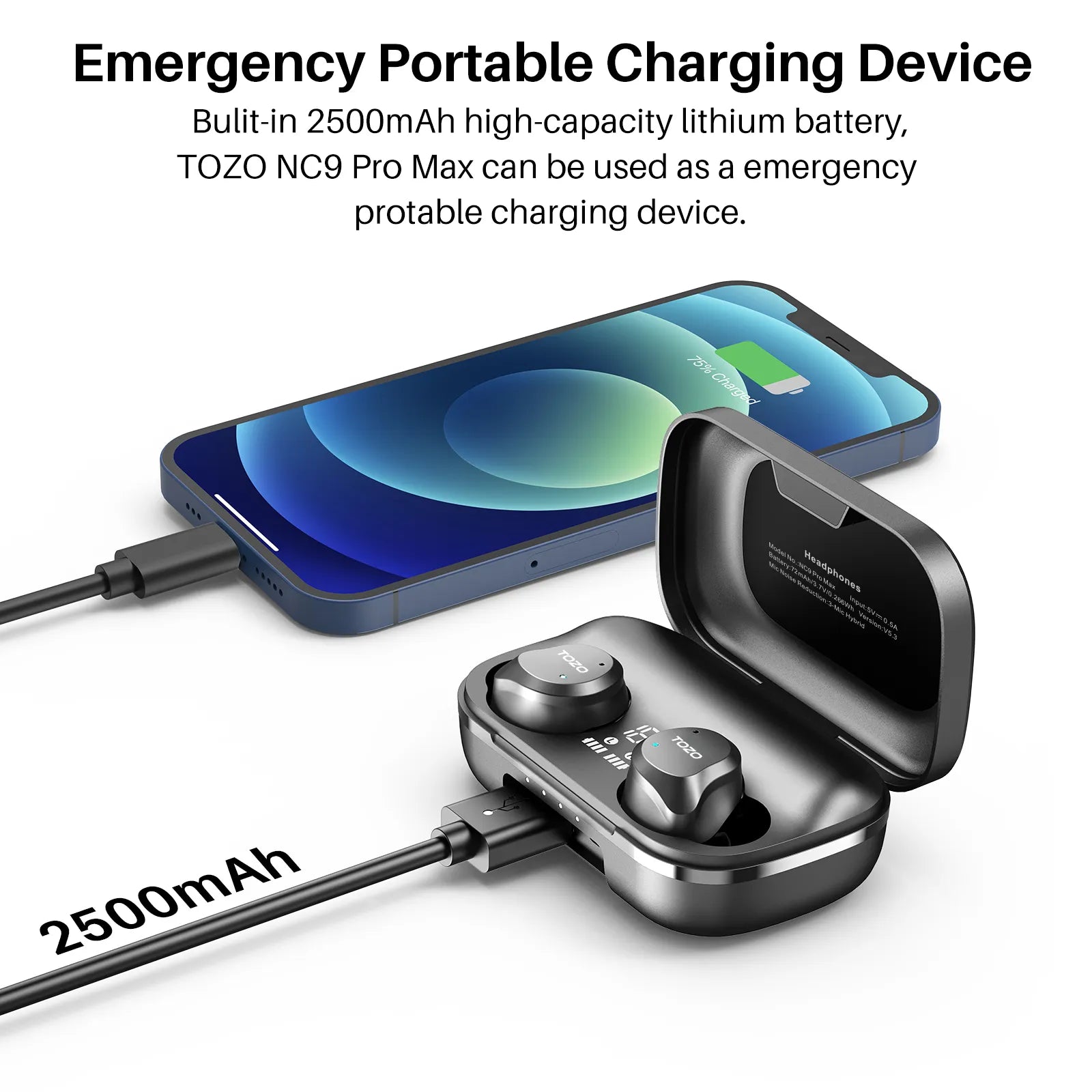 NC9 Pro Max Hybrid Active Noise Cancelling Wireless Earbuds TOZO