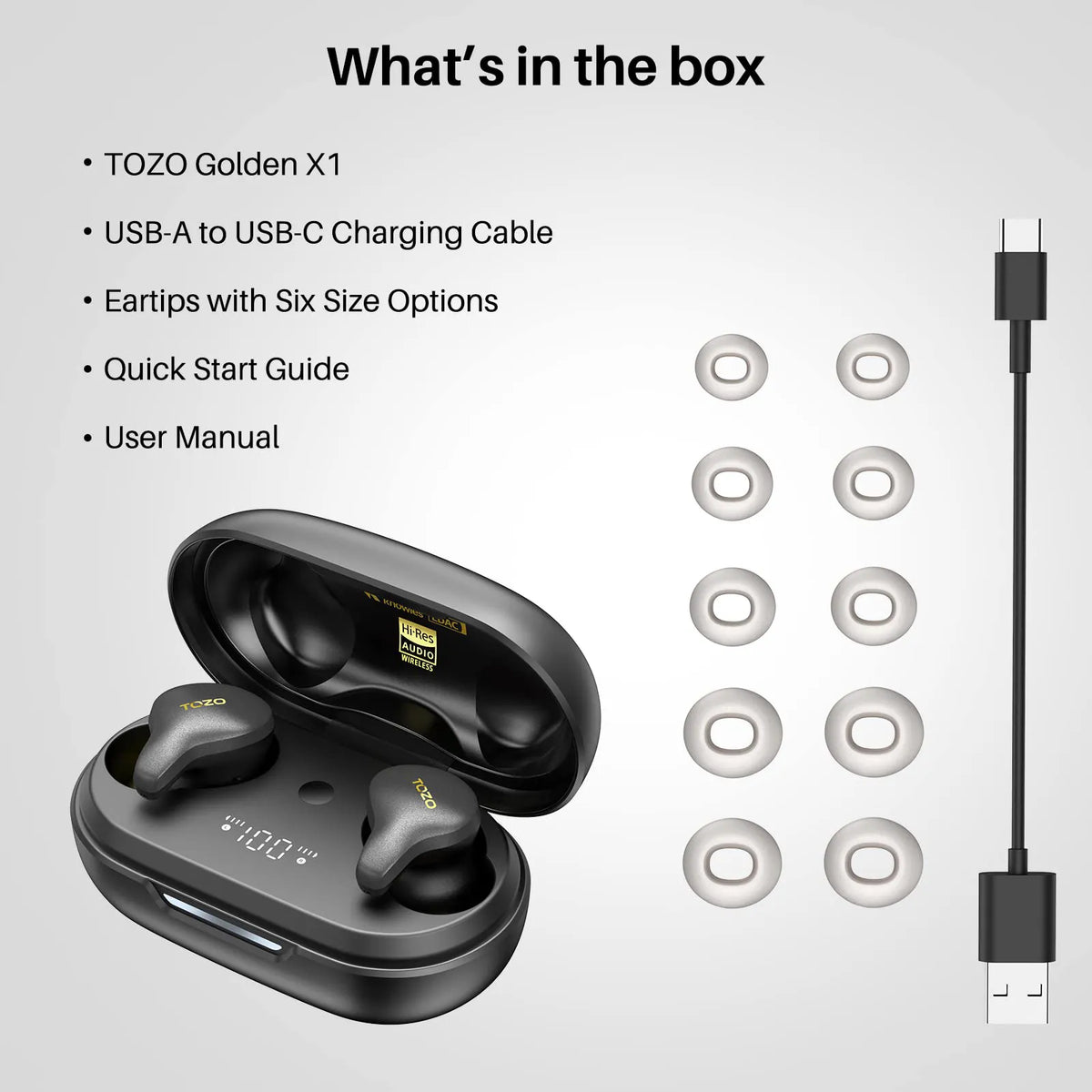 TOZO Golden X1 Wireless Earbuds-Black