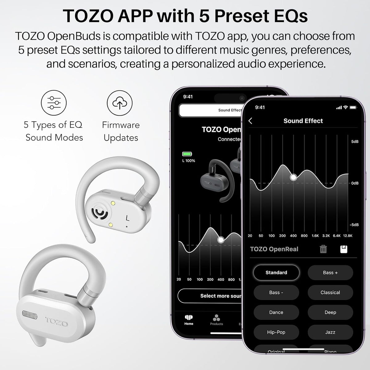 TOZO Open Buds-Lightweight True Open Ear Wireless Earbuds-White