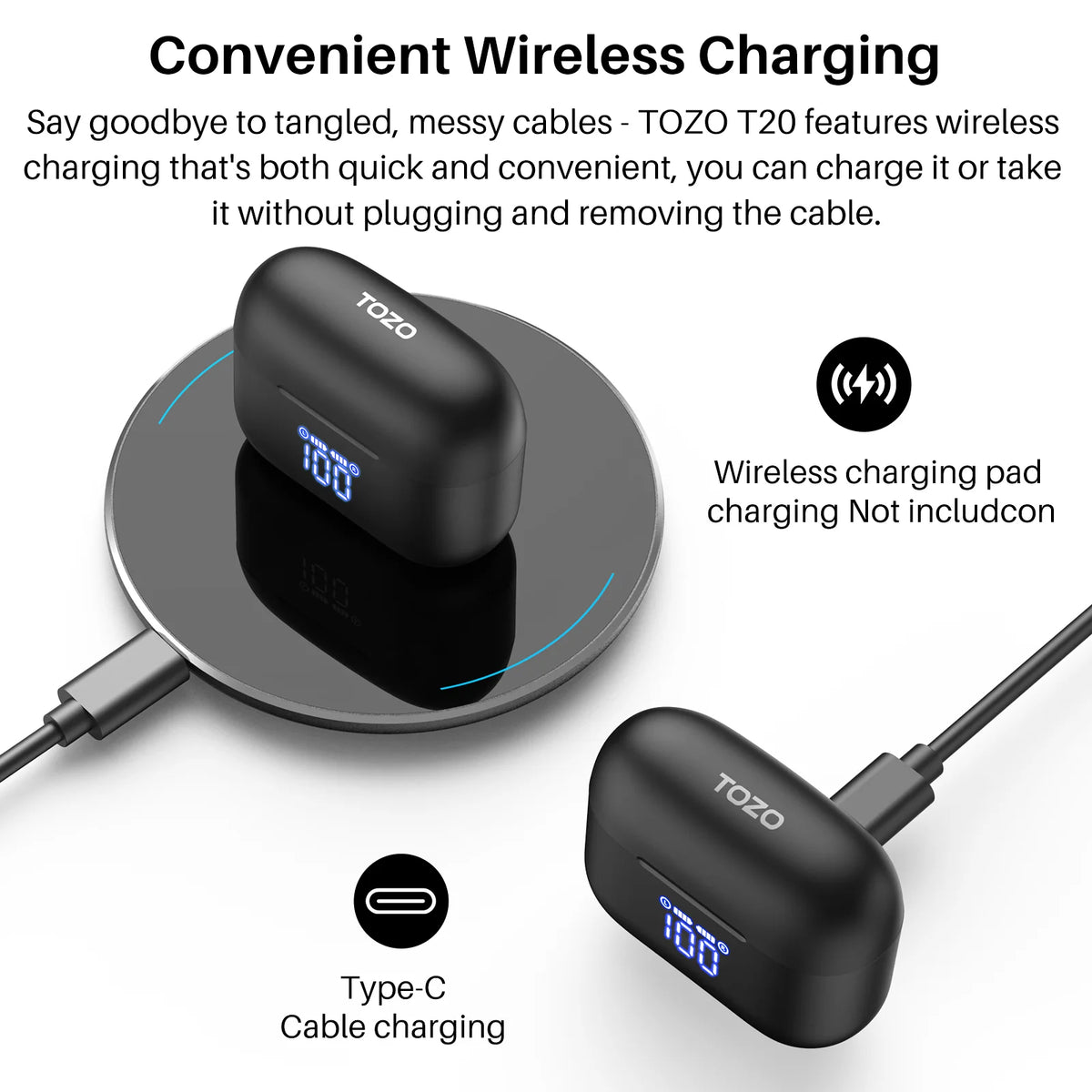 Premium Sound Quality with TOZO T20 Wireless Charging Earbuds TOZO Official