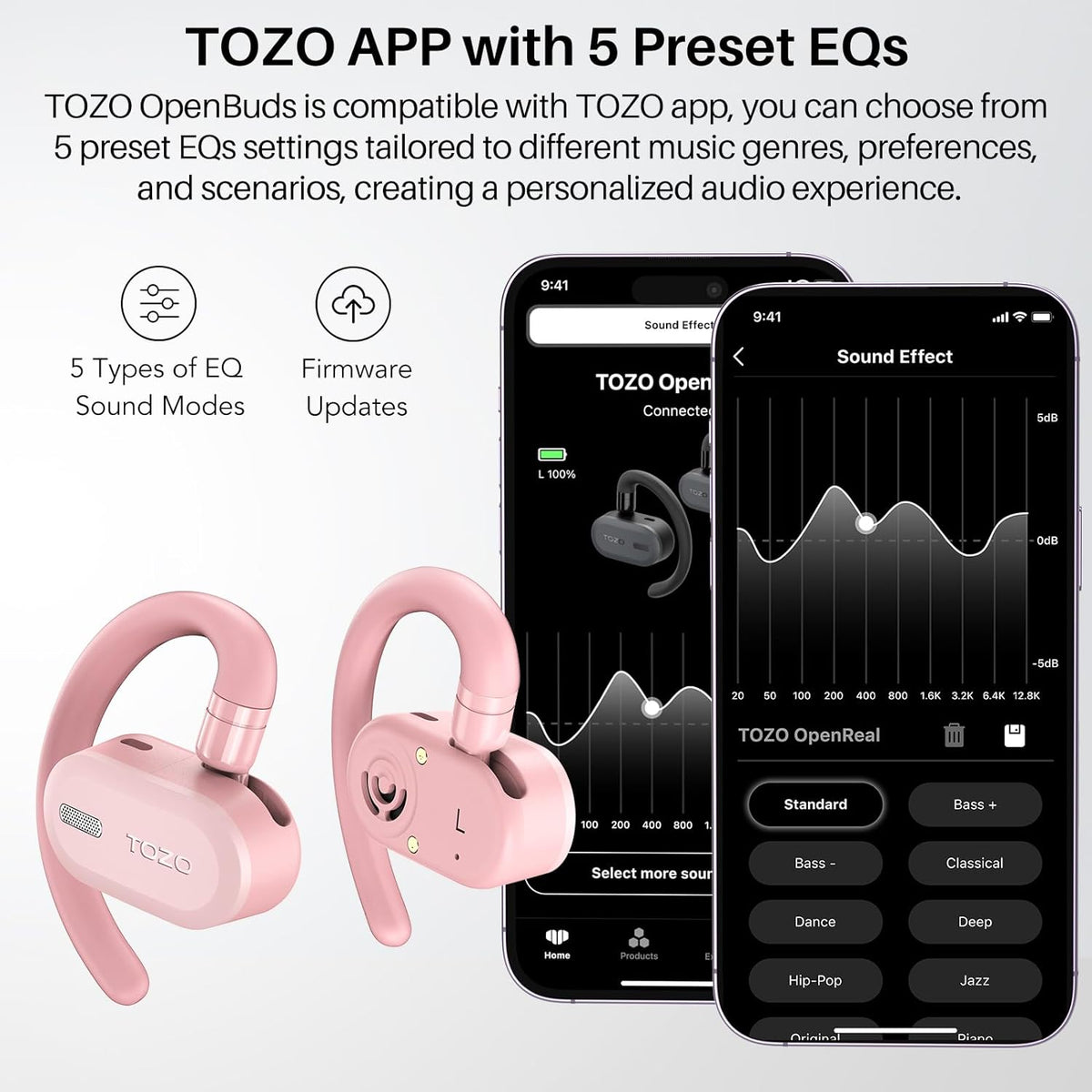 TOZO Open Buds-Lightweight True Open Ear Wireless Earbuds-Pink