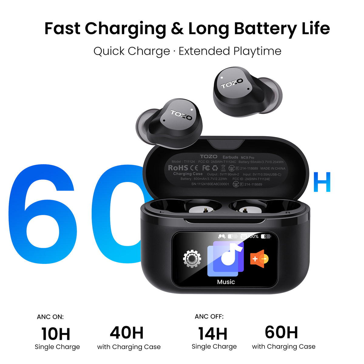 TOZO NC9 Pro Active Noise Cancelling Wireless Earbuds, LDAC Hi-Res Audio