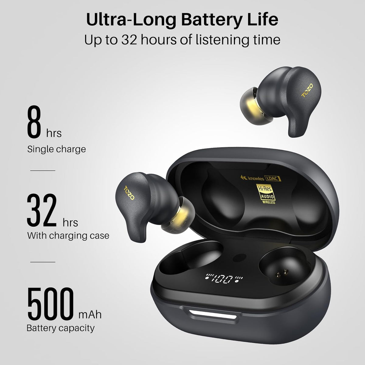 TOZO Golden X1 Wireless Earbuds with Balanced Armature Driver and Hybrid Dynamic Driver