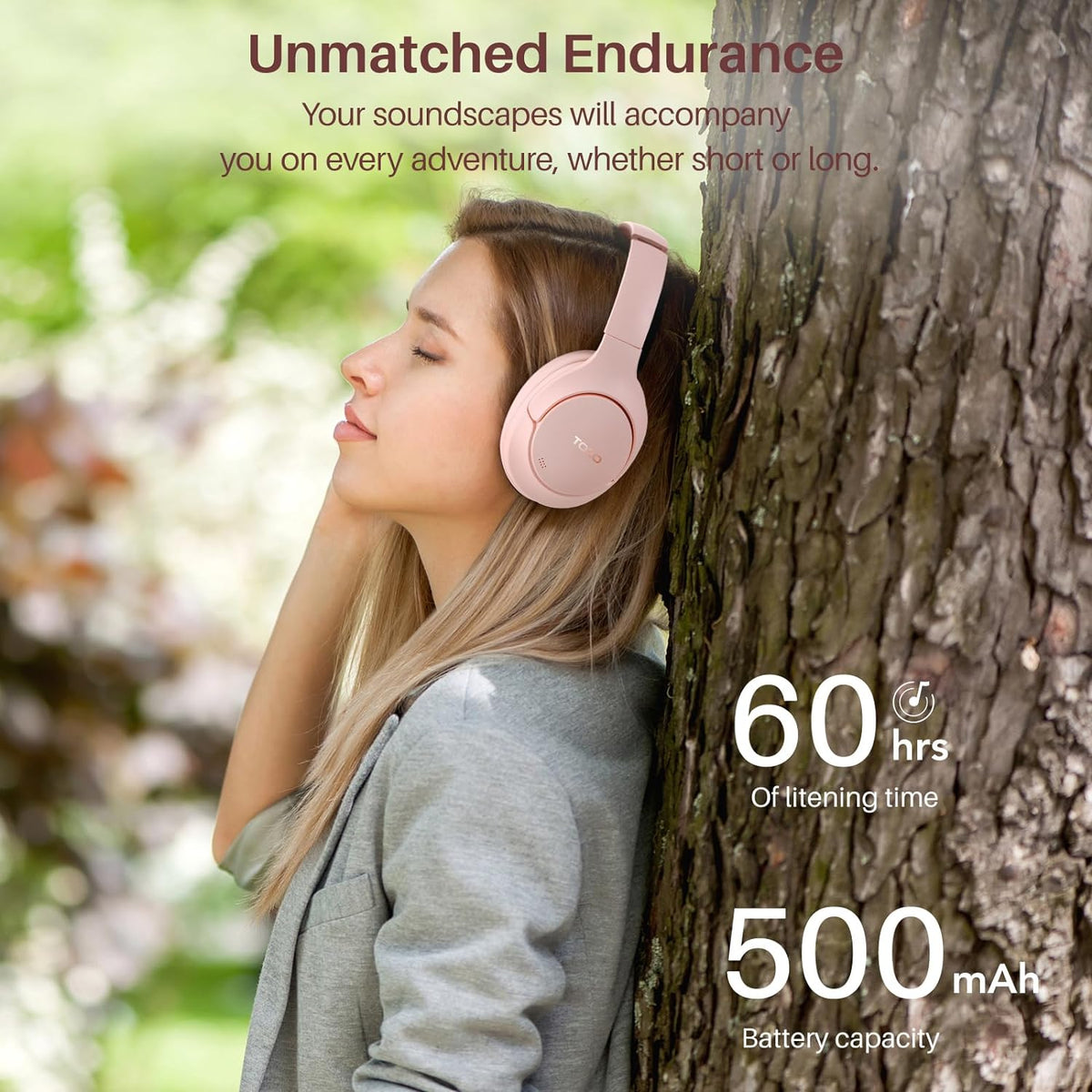 TOZO HT2 Hybrid Active Noise Cancelling Wireless Headphones-Pink