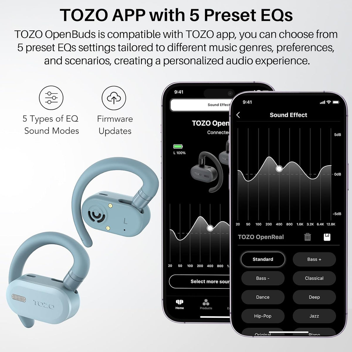 TOZO Open Buds-Lightweight True Open Ear Wireless Earbuds-Blue