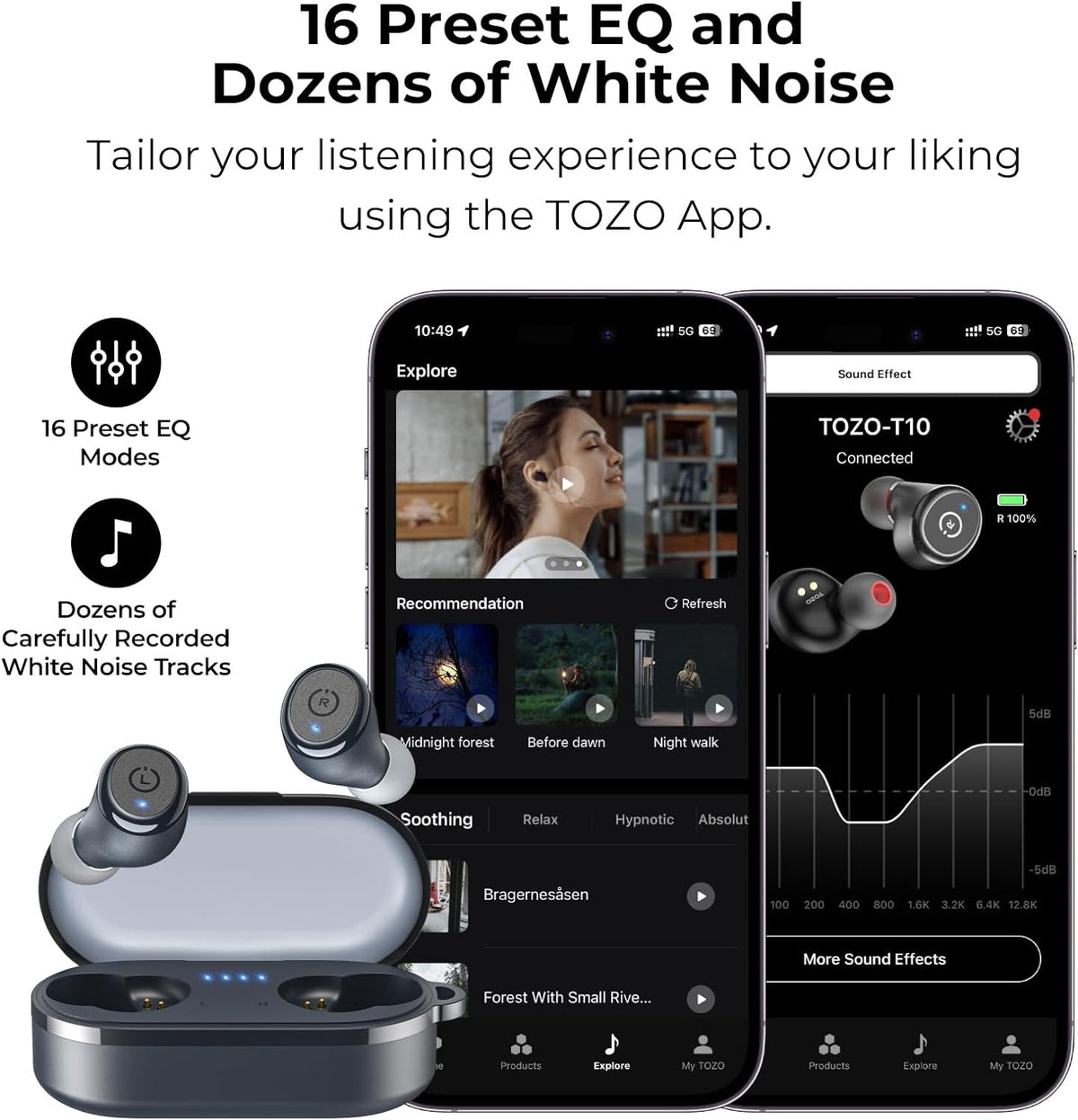 TOZO T10 Upgraded TWS Bluetooth 5.0 Earbuds Wireless Stereo Headphones IPX8  NEW