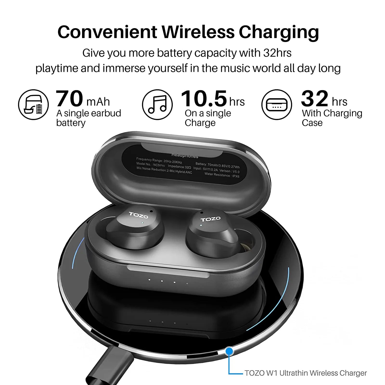 NC9 Pro Hybrid Active Noise Cancelling Wireless Earbuds TOZO