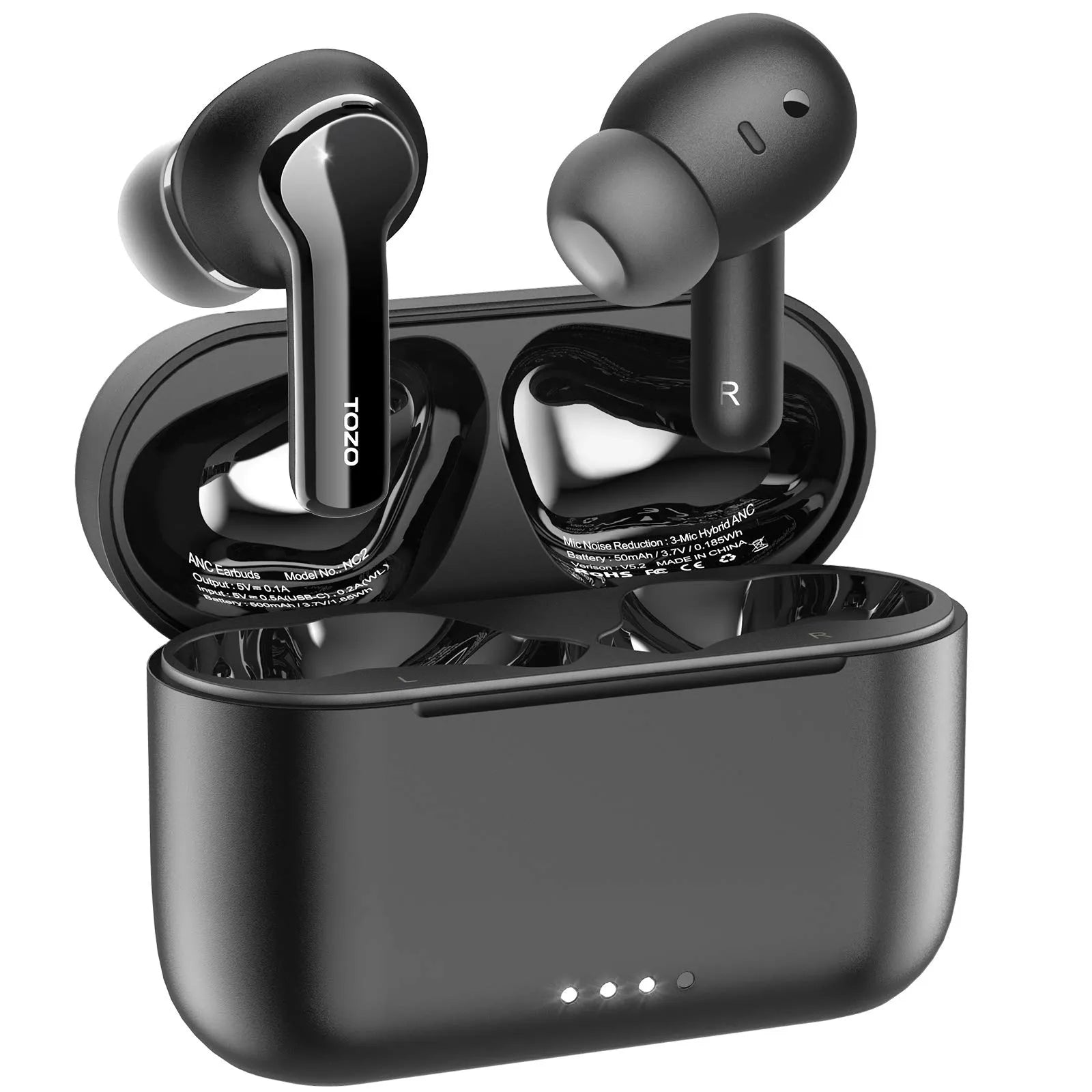 TOZO NC2 Hybrid Active Noise Cancelling Wireless Earbuds-Black