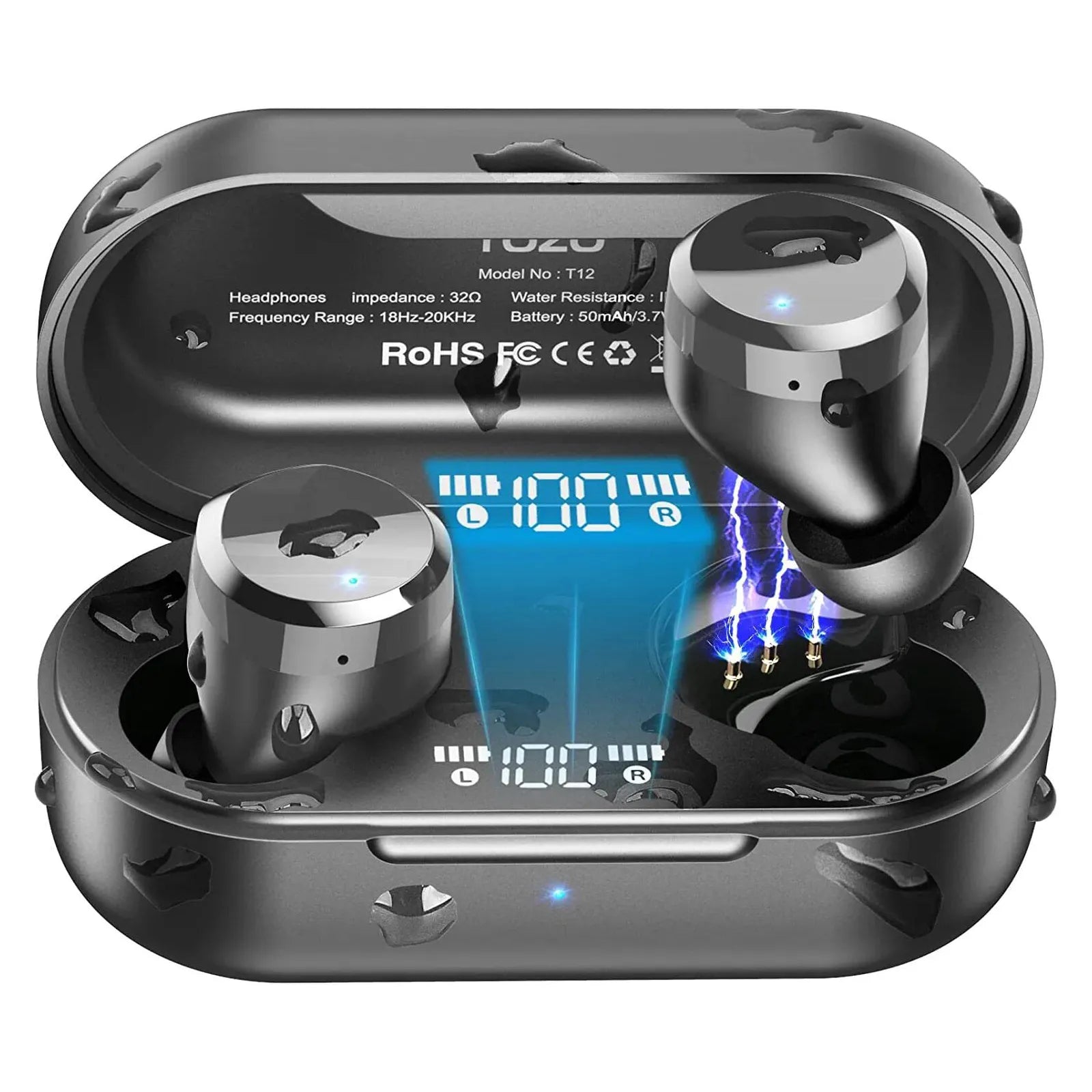 TOZO T12 Wireless Earbuds-Dark Black