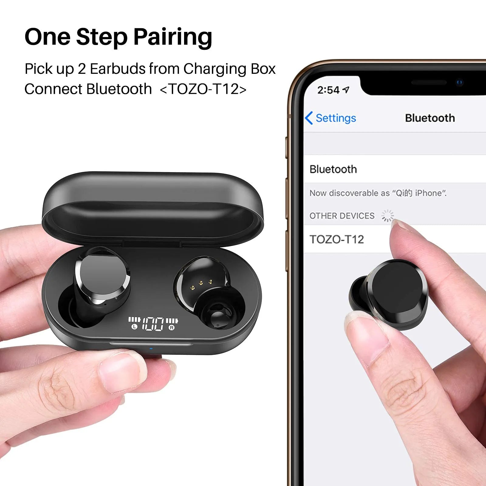 TOZO T12 Wireless Earbuds-Dark Black