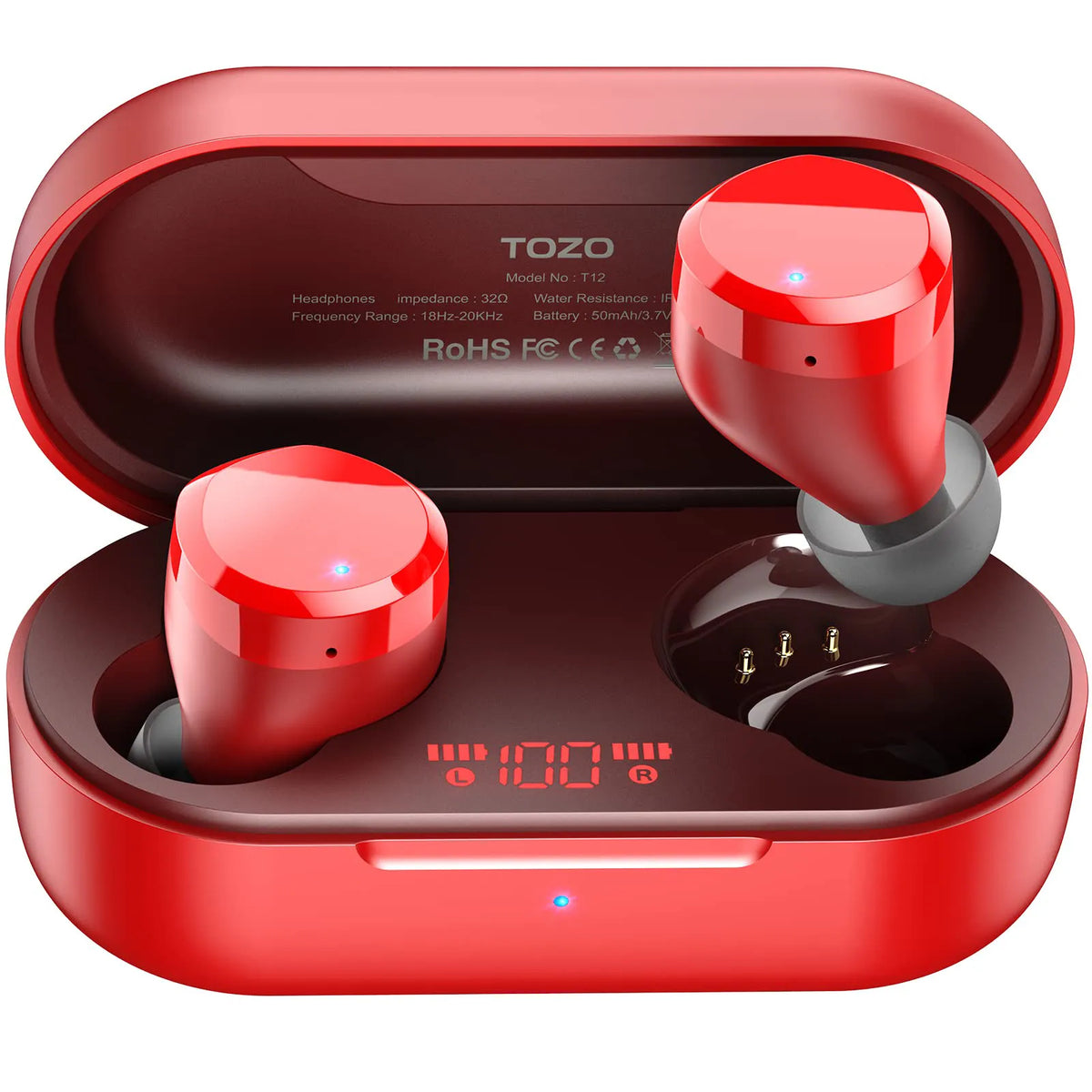 TOZO T12 Wireless Earbuds-Red