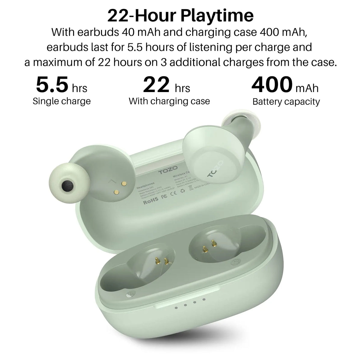 Auriculares inalámbricos TOZO A1, diseño liviano para mayor comodidad y conveniencia, ajuste al oído.