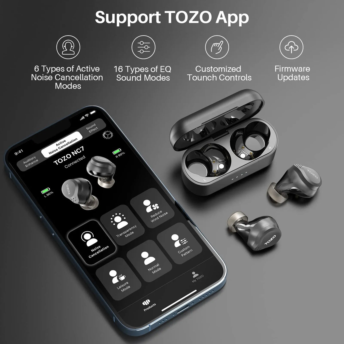 TOZO NC7 Hybrid Active Noise Cancelling Wireless Earbuds