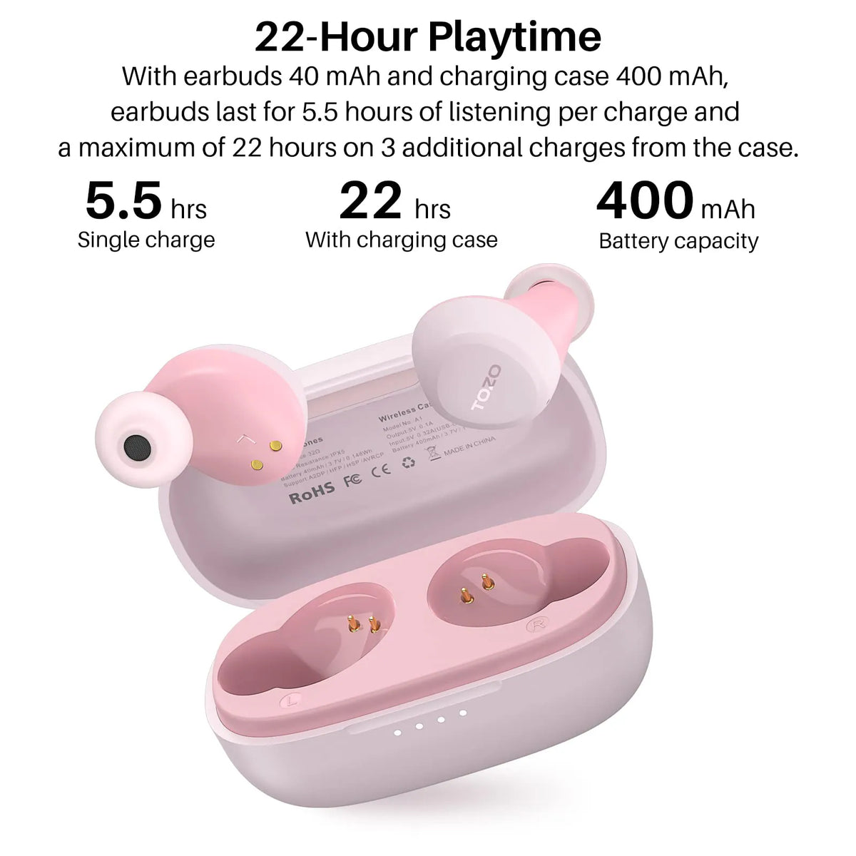 Auriculares inalámbricos TOZO A1, diseño liviano para mayor comodidad y conveniencia, ajuste al oído.