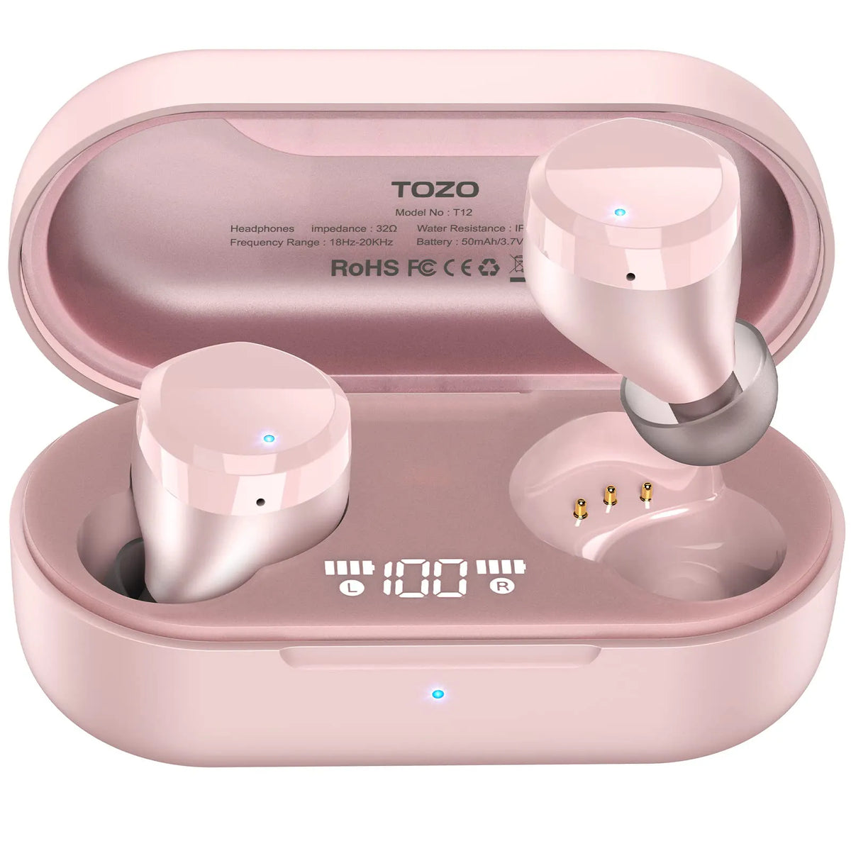 TOZO T12 Auriculares Inalámbricos Bluetooth, Cascos Inalambricos Bluetooth  5.3 con Control táctil y Pantalla LED de Inteligencia Digital IPX8  Impermeables, Rápida Carga USB-C Graves Intenos : .es: Videojuegos