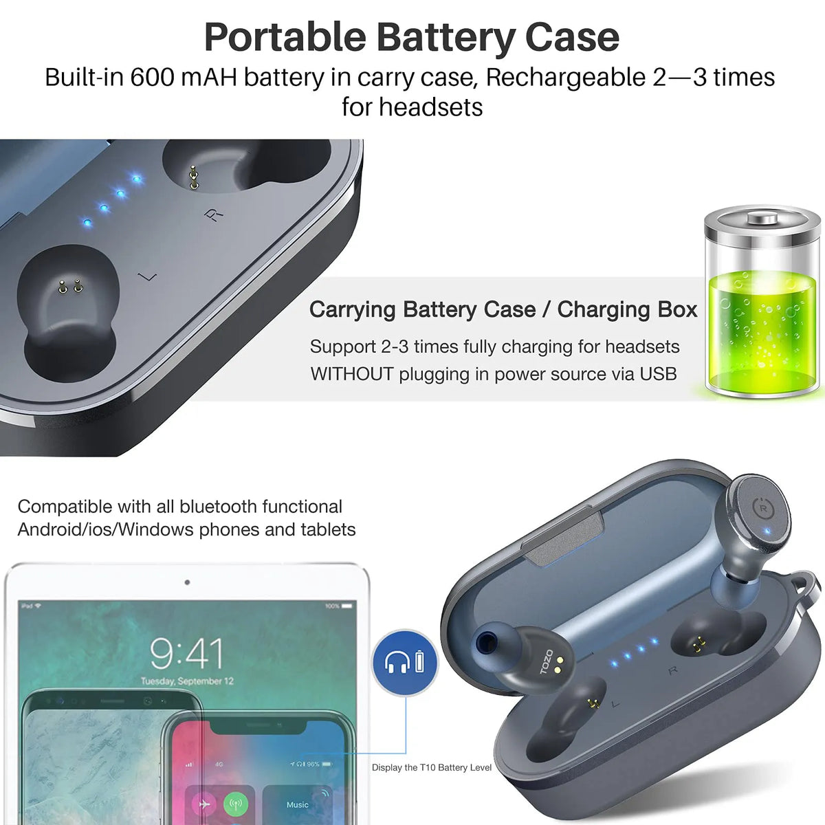 T10 Bluetooth 5.3 Wireless Earbuds IPX8 Waterproof TOZO