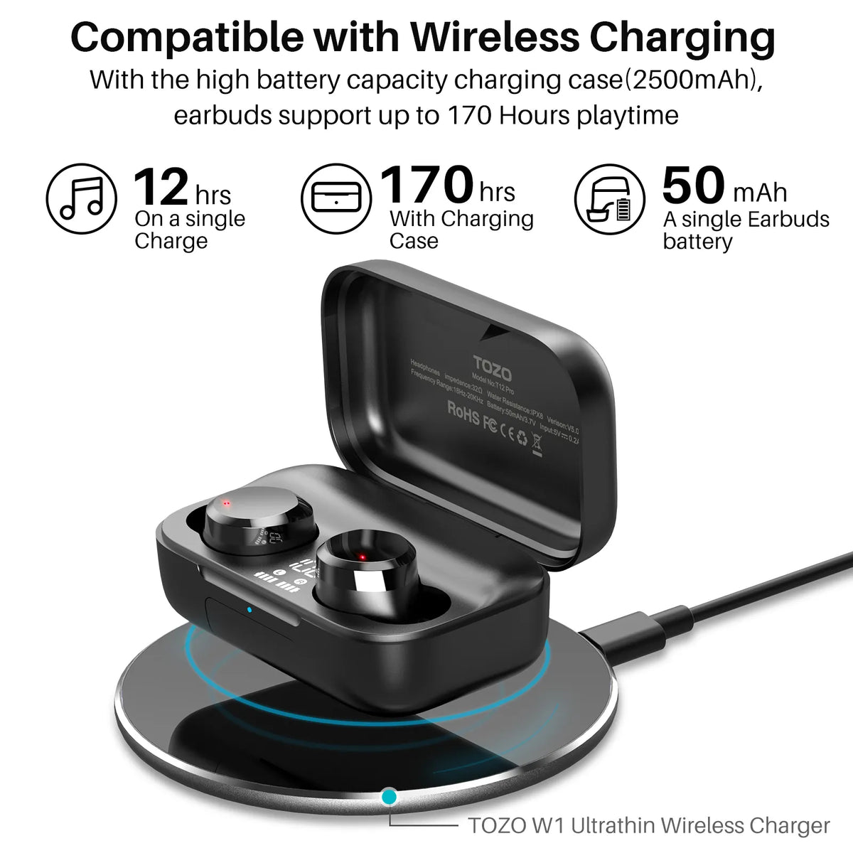 TOZO T10 Earbuds Replacement Charger Case Wireless Charging Accessories