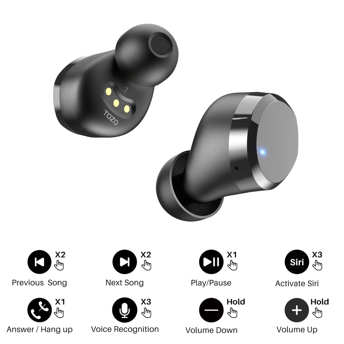 Auriculares inalámbricos TOZO T12 Pro Auriculares Bluetooth con Qualcomm  QCC3040 4 micrófonos CVC 8.0 Cancelación de ruido de llamadas y auriculares  estéreo aptX 2500mAh Estuche de carga inalámbrica IPX8 Auriculares  impermeables Negro