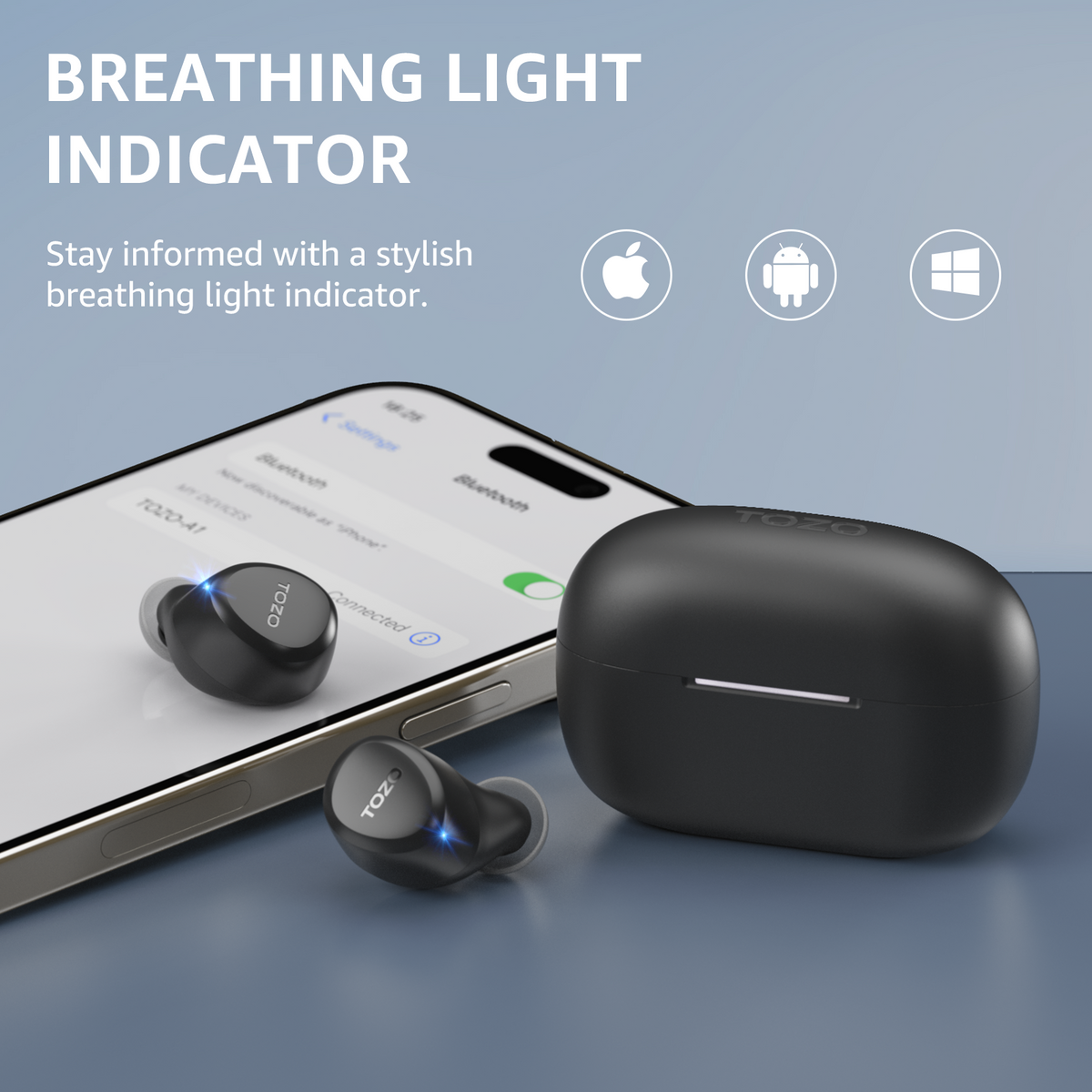 Auriculares inalámbricos TOZO A1, diseño liviano para mayor comodidad y conveniencia, ajuste al oído.