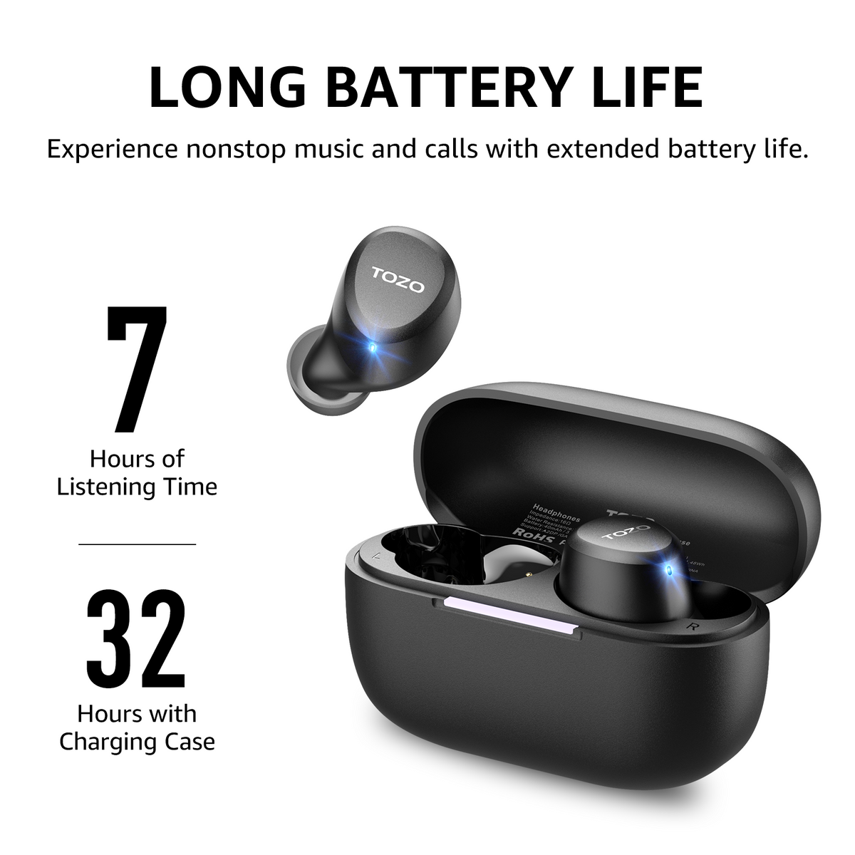 Auriculares inalámbricos TOZO A1, diseño liviano para mayor comodidad y conveniencia, ajuste al oído.