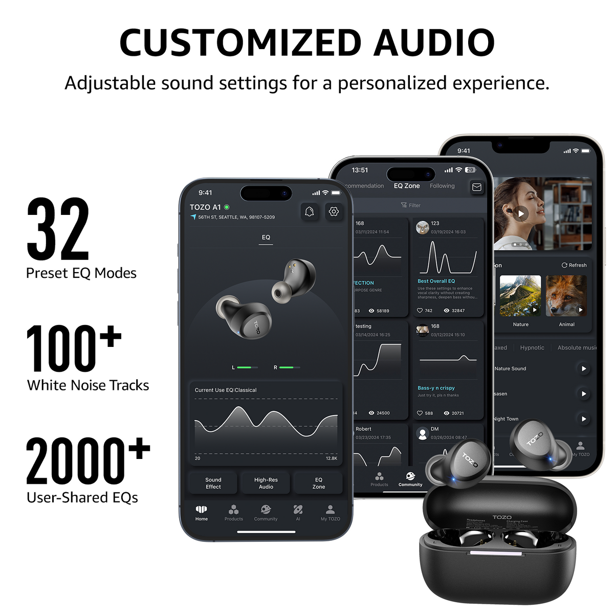 Auriculares inalámbricos TOZO A1, diseño liviano para mayor comodidad y conveniencia, ajuste al oído.