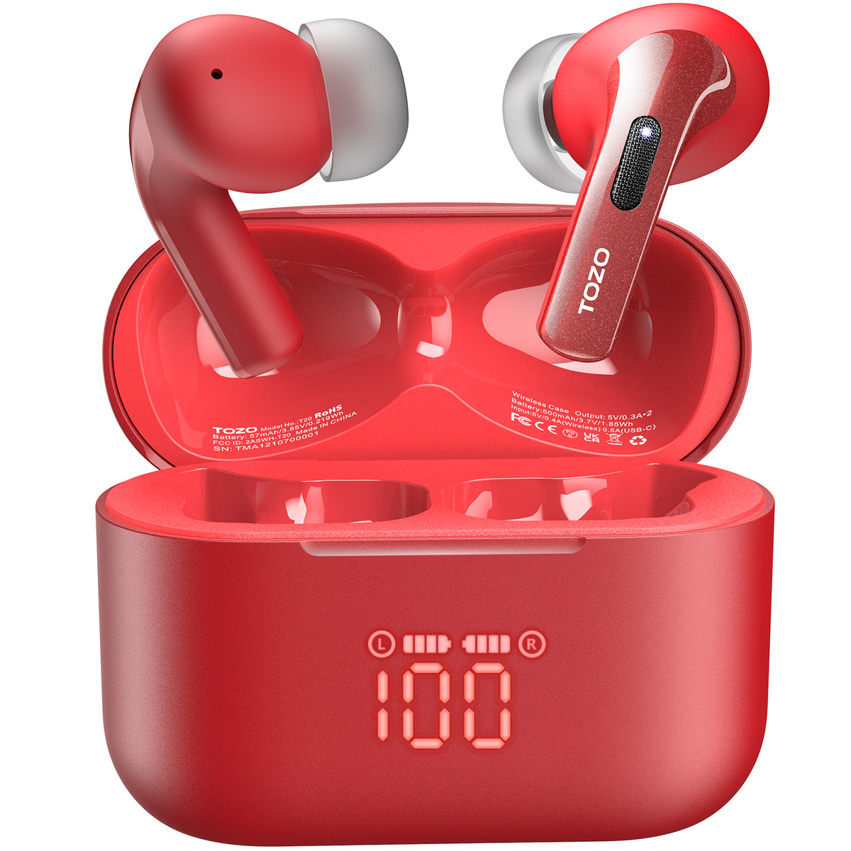 TOZO t20 bluetooth earbuds red