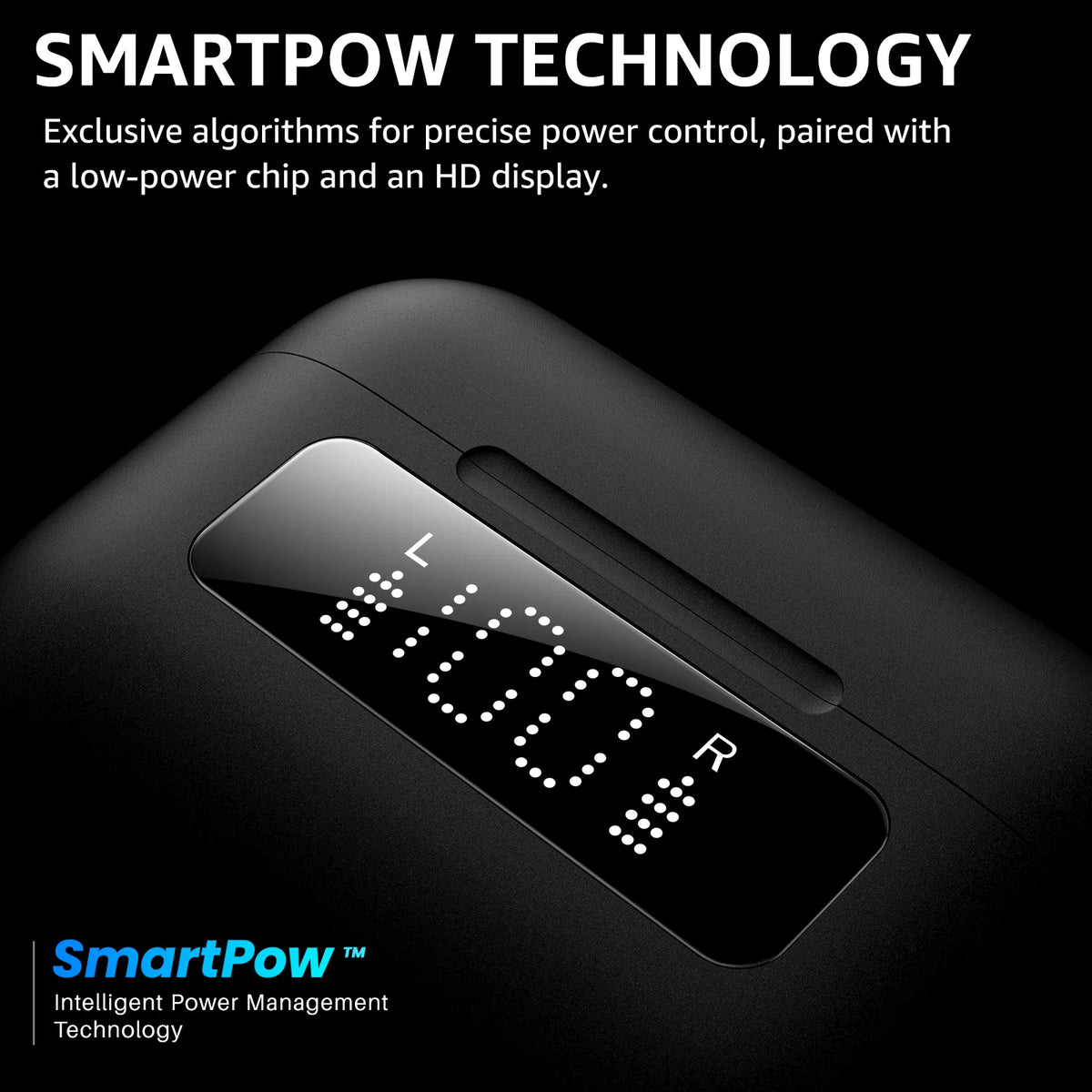 SmartPow technology display with digital readout on a black background