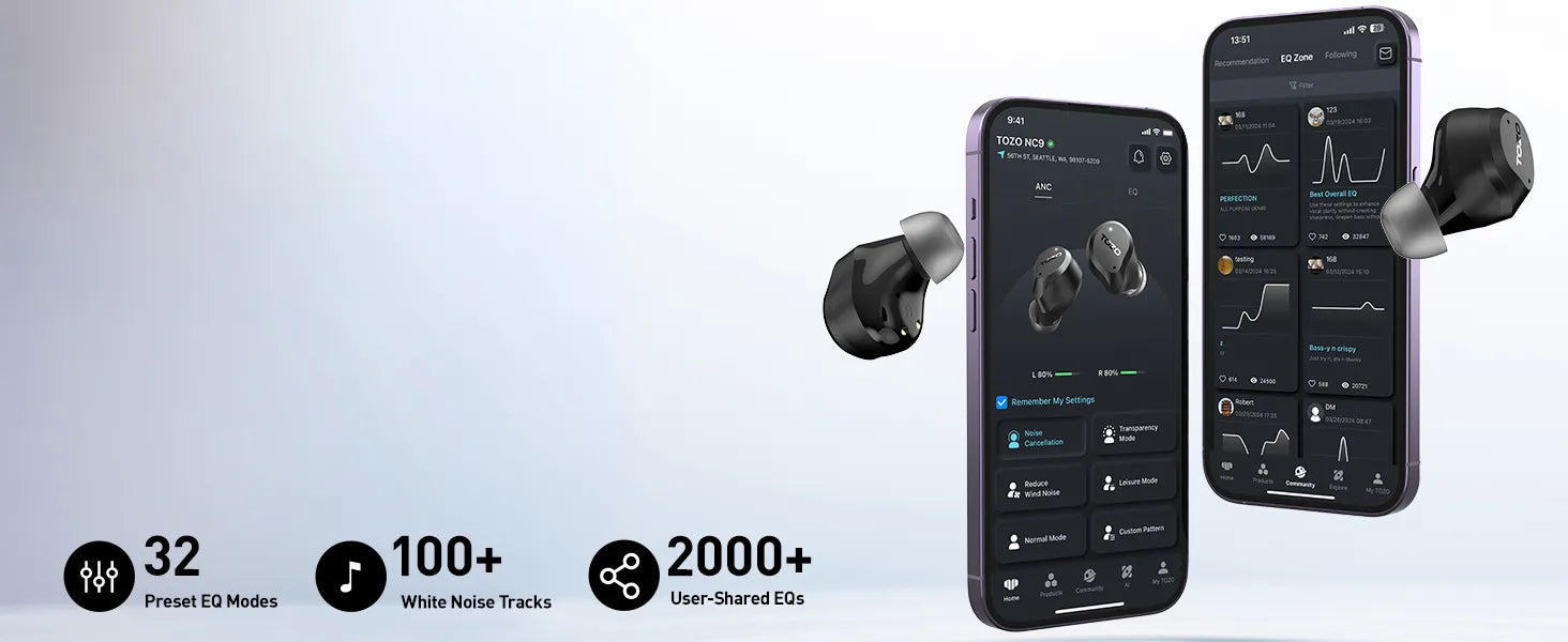 TOZO app has 32 preset EQs