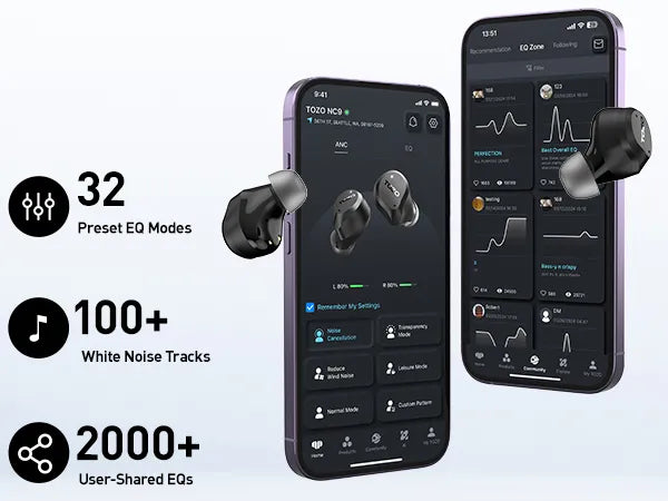 TOZO app has 32 preset EQs