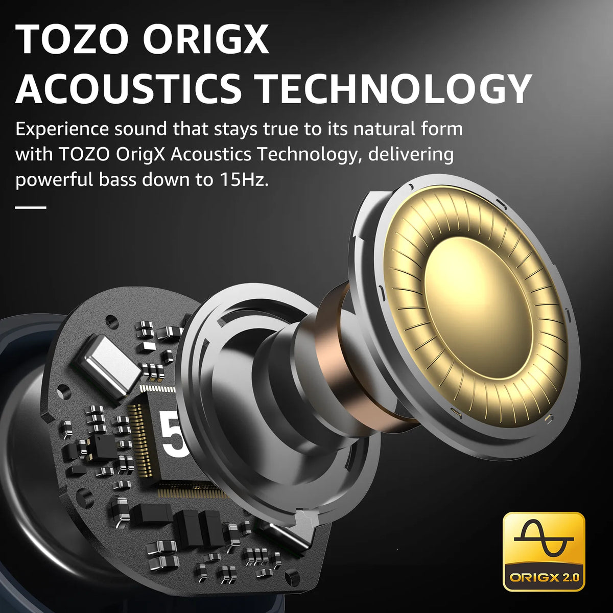 thumbnail image 2 of TOZO NC9 Wireless Earbuds – Immersive Sound, Deep Bass, Active Noise Cancellation, Bluetooth, Wireless Charging 2 of 6