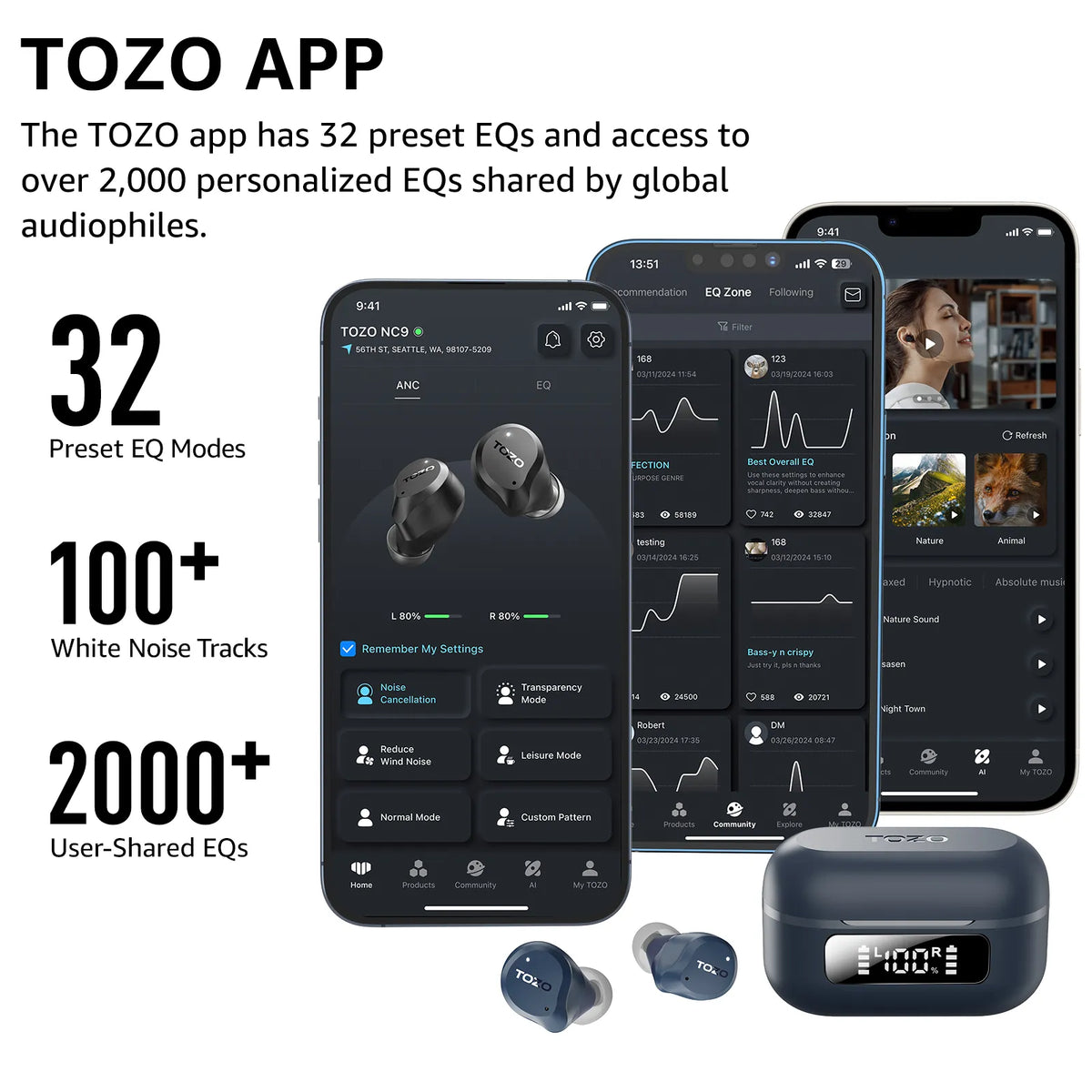 TOZO NC9 Wireless Bluetooth Earphones Active Touch Control Bluetooth 5.0 In-Ear Stereo Headphones With Charging Case, Premium Bass Built-in Mic - Foto 5
