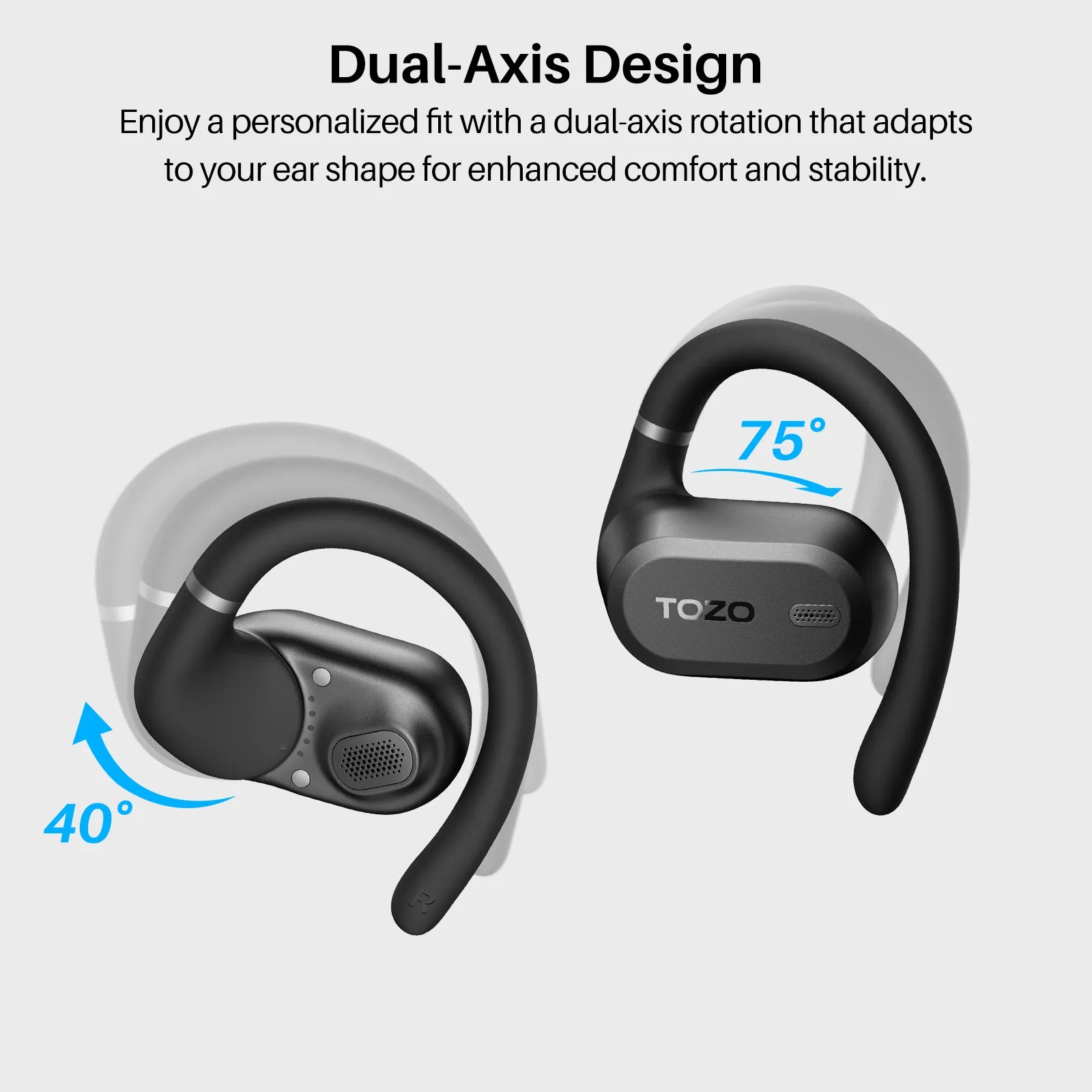 TOZO OpenWear Earbuds for Sports | Secure Dual-Axis Fit & All-Day