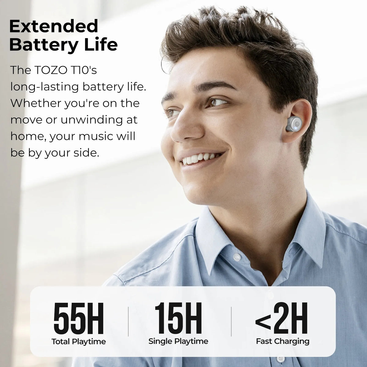 TOZO T10 Classic Version Wireless Earbuds – Bluetooth 5.3, IPX8 Waterproof, Stereo, Khaki