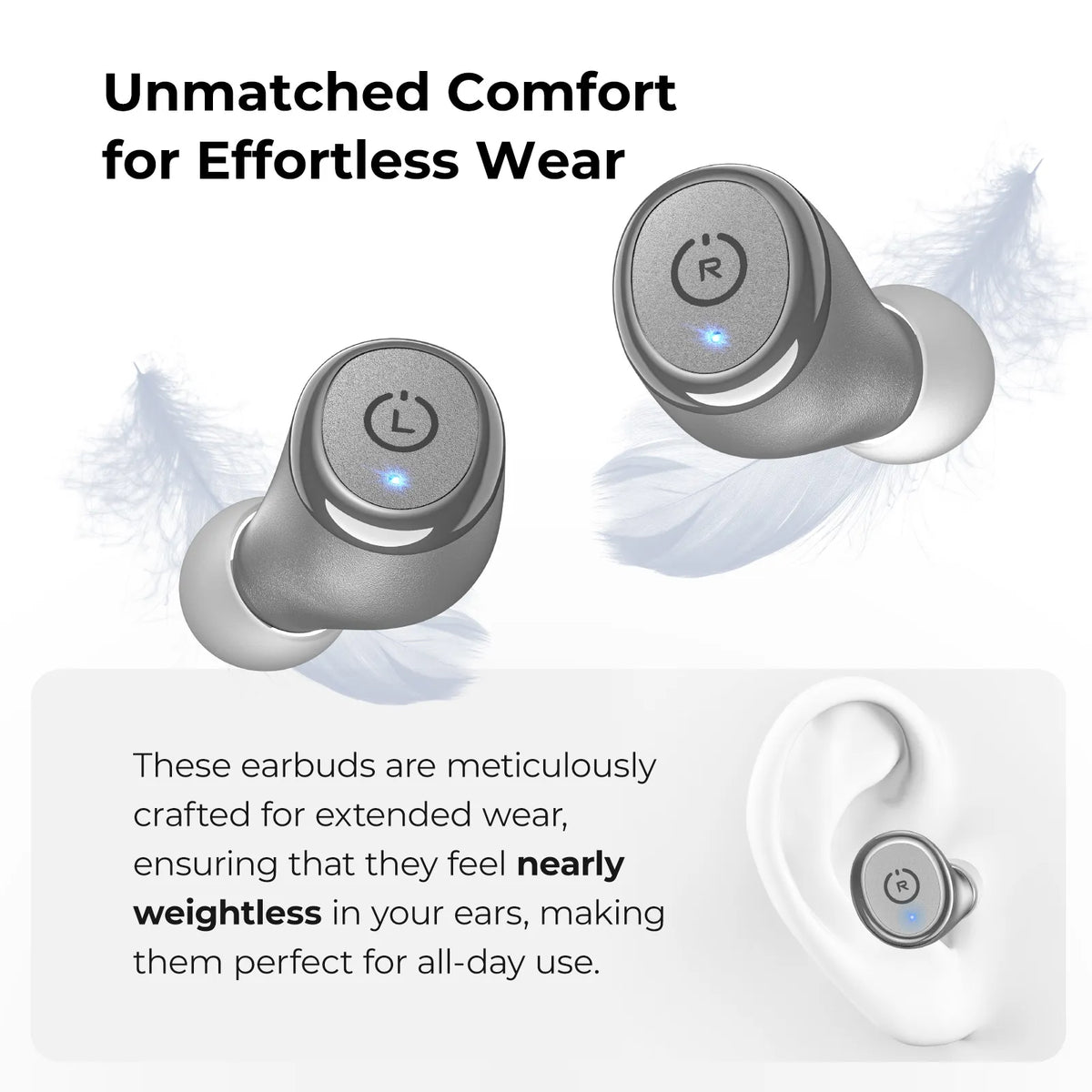 t10 matte gray wireless earbuds