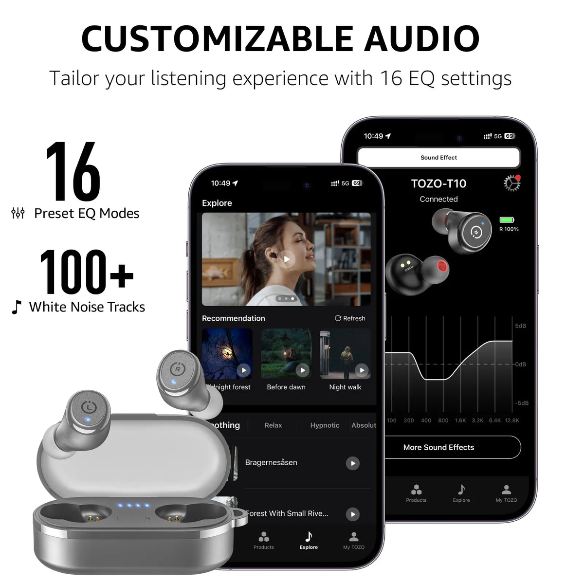 t10 matte gray wireless earbuds