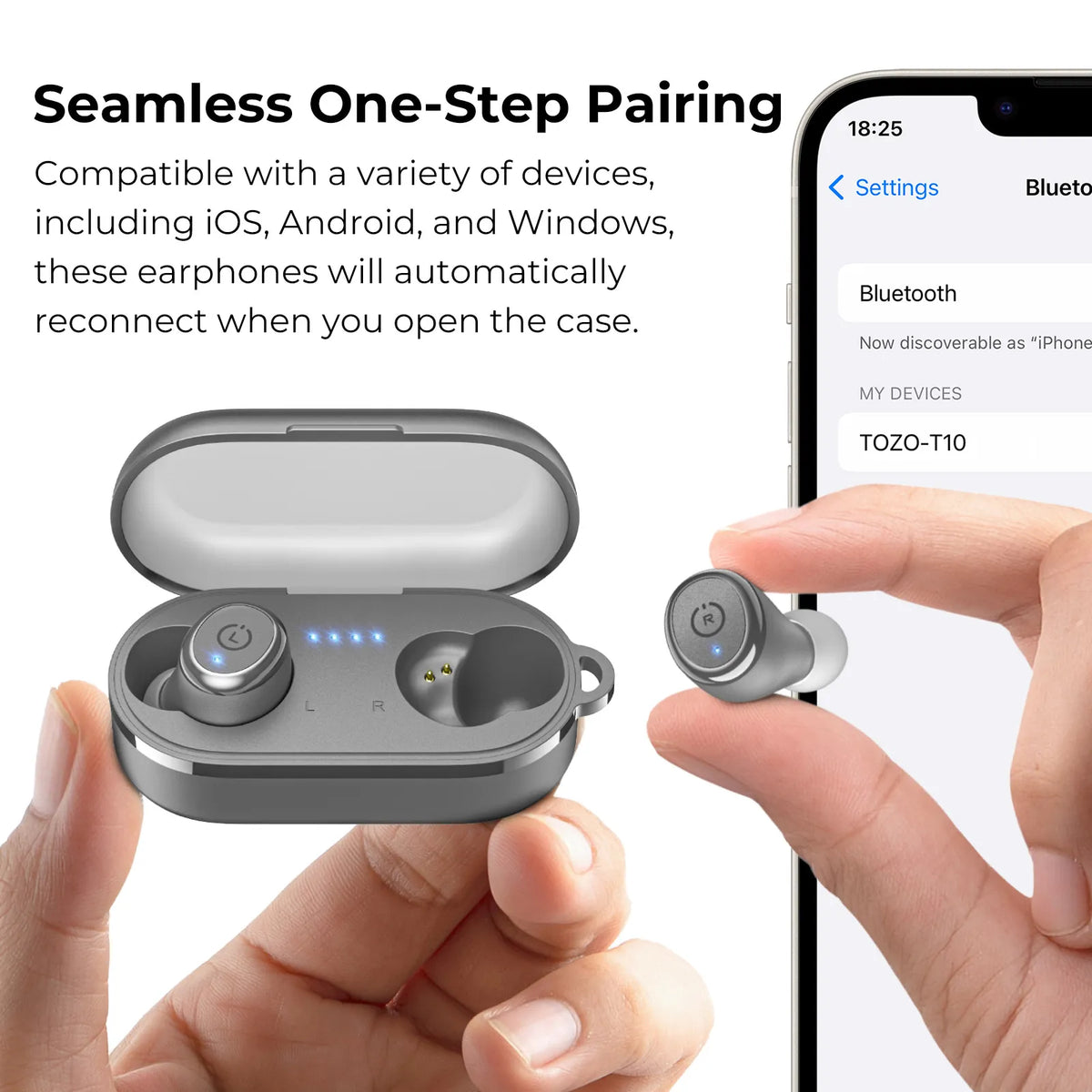 t10 matte gray wireless earbuds