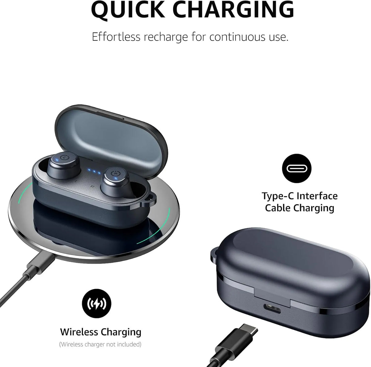 t10 matte blue wireless earbuds