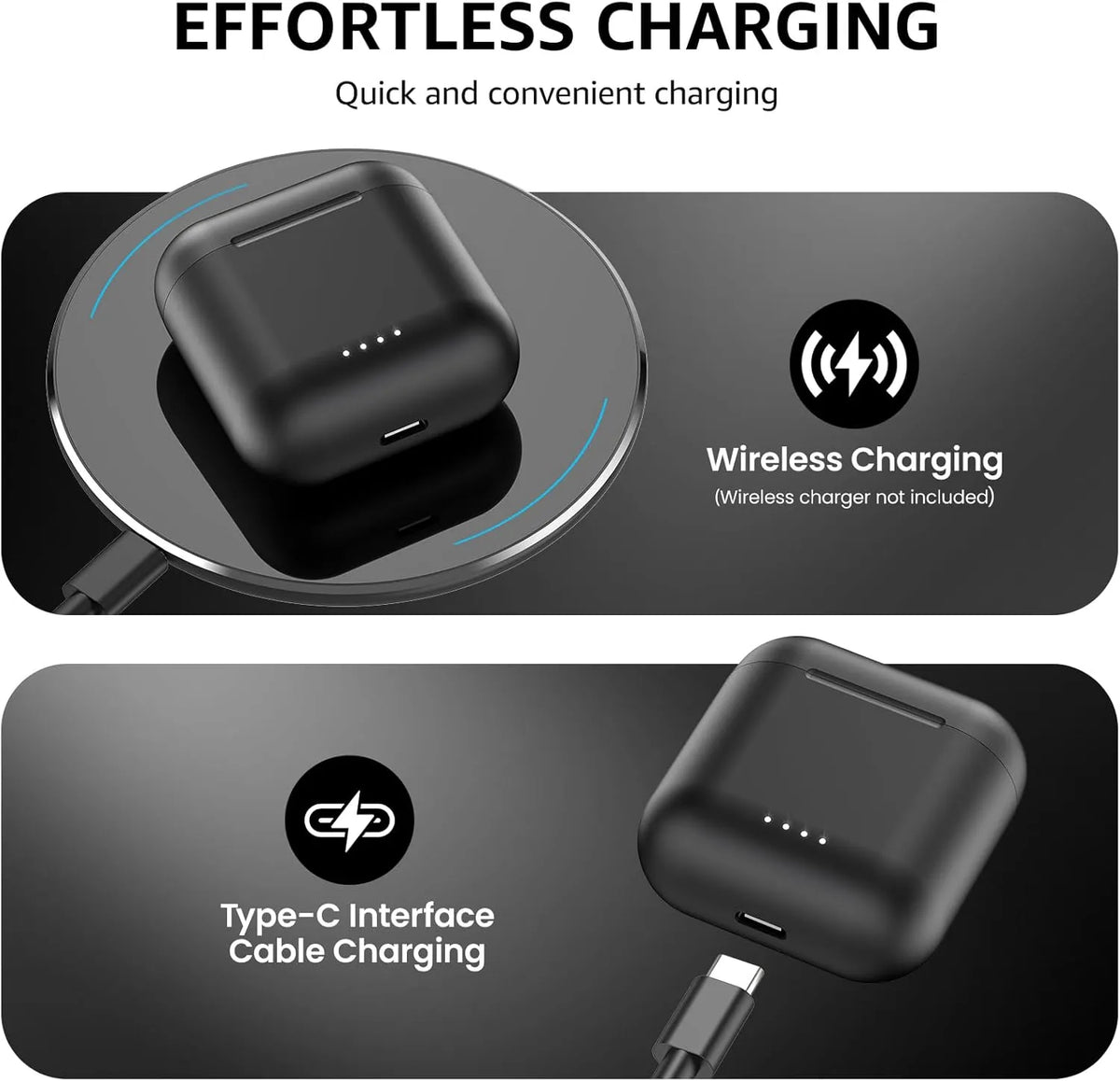 Auriculares inalámbricos verdaderos TOZO T6 con Bluetooth 5.3, control táctil y estuche de carga inalámbrica, auriculares estéreo impermeables IPX8, micrófono incorporado, graves profundos premium