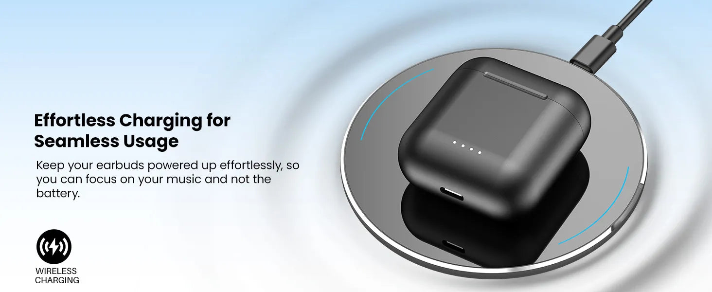 Wireless charging pad with text on effortless charging for earbuds