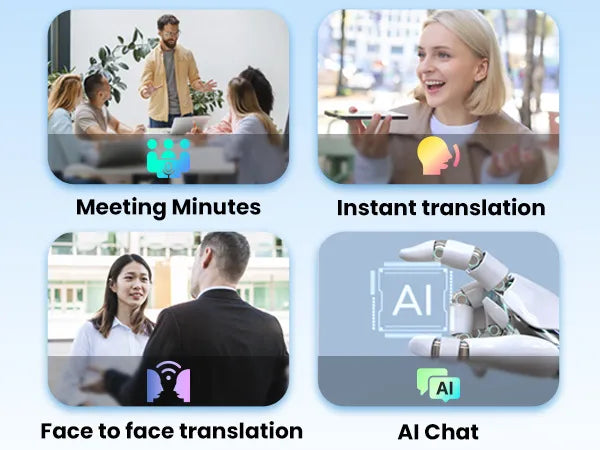 Collage of four scenarios with text labels on a light blue background